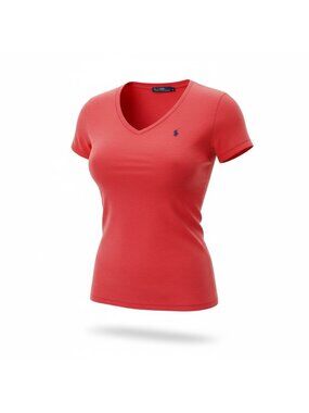 Ralph Lauren Sport Womens Orange V-Neck Pima Cotton Logo T-Shirt XS